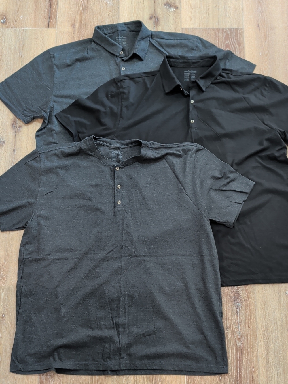 Fresh Clean Threads Polo And Henley 3-Pack - Black And Gray, Size 3XL